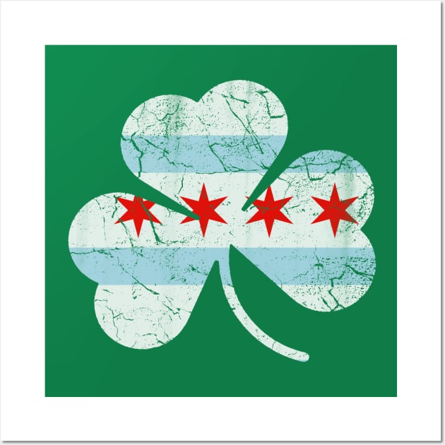 Chicago Flag Irish Shamrock St Patricks Day Wall Art by E